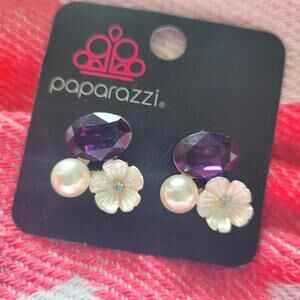 Paparazzi White Flower Purple Faceted Stud Earrings NWT